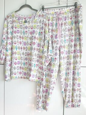 Cuddl Duds Candy Shop 2 Piece Pajama Set Candy Jars Ribbed Short Sleeve Soft